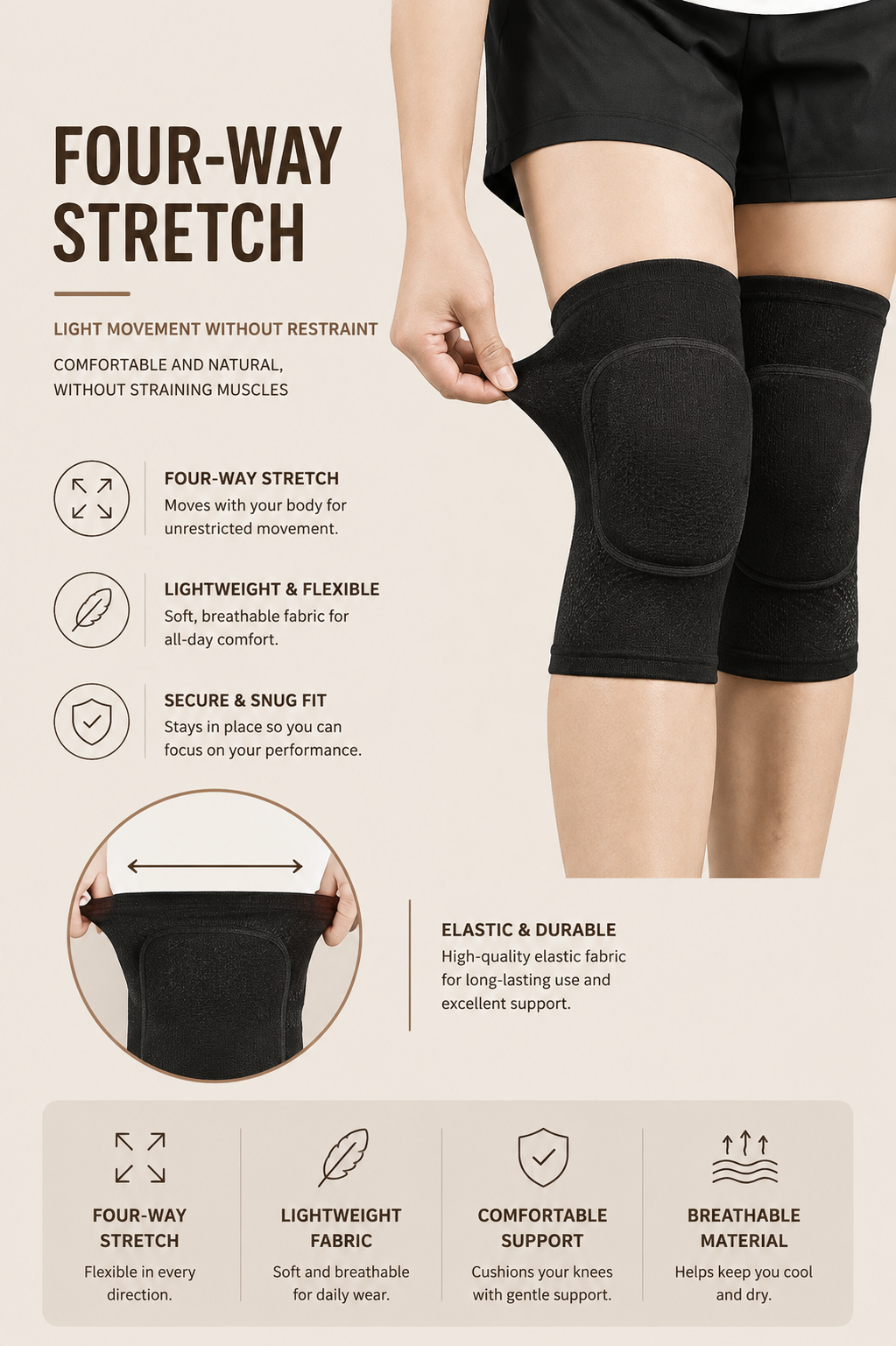 Sculpta™ Compression Knee Pads (2 Pack) | Elastic Knee Support Sleeves with Thick EVA Padding for Gym, Volleyball, Running & Fitness