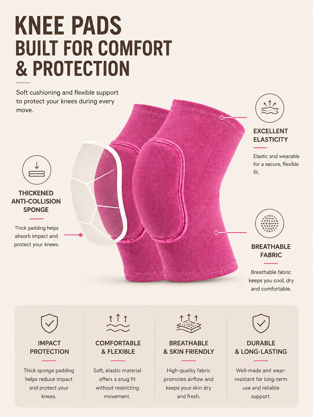 Sculpta™ Compression Knee Pads (2 Pack) | Elastic Knee Support Sleeves with Thick EVA Padding for Gym, Volleyball, Running & Fitness