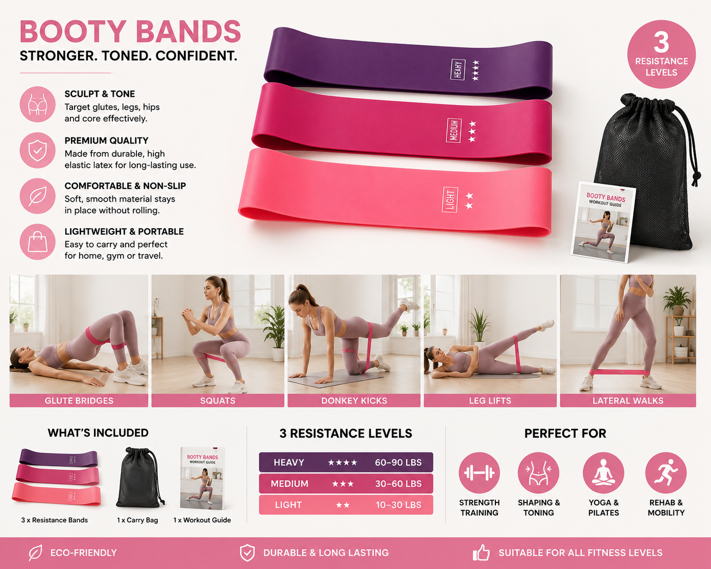 Sculpta™ Booty Resistance Bands Set | Fabric Glute & Leg Workout Bands