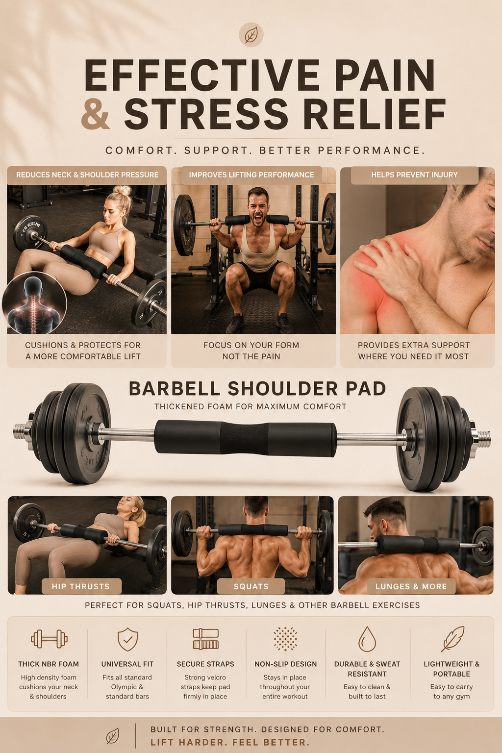 Sculpta™ Barbell Shoulder Pads Thickened Squat Weightlifting Foam Neck Pads Lunges Hip Thrusts Powerlifting Deadlift Gym Fitness Training