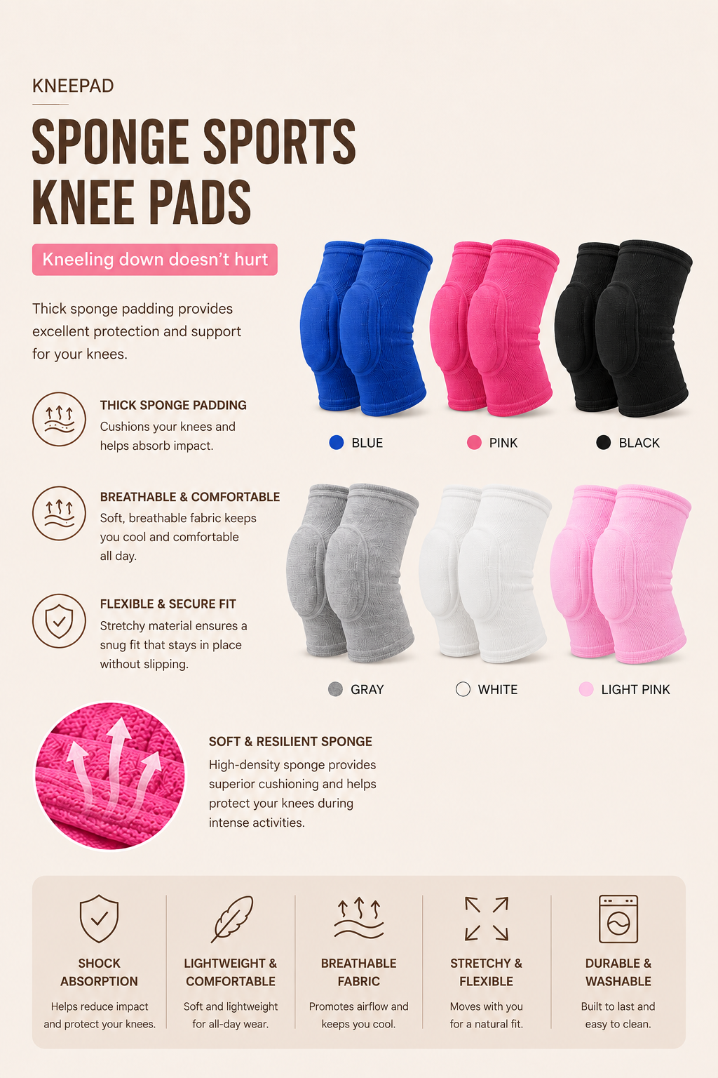 Sculpta™ Compression Knee Pads (2 Pack) | Elastic Knee Support Sleeves with Thick EVA Padding for Gym, Volleyball, Running & Fitness