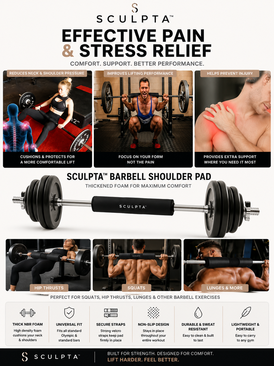 Sculpta™ Barbell Shoulder Pads Thickened Squat Weightlifting Foam Neck Pads Lunges Hip Thrusts Powerlifting Deadlift Gym Fitness Training