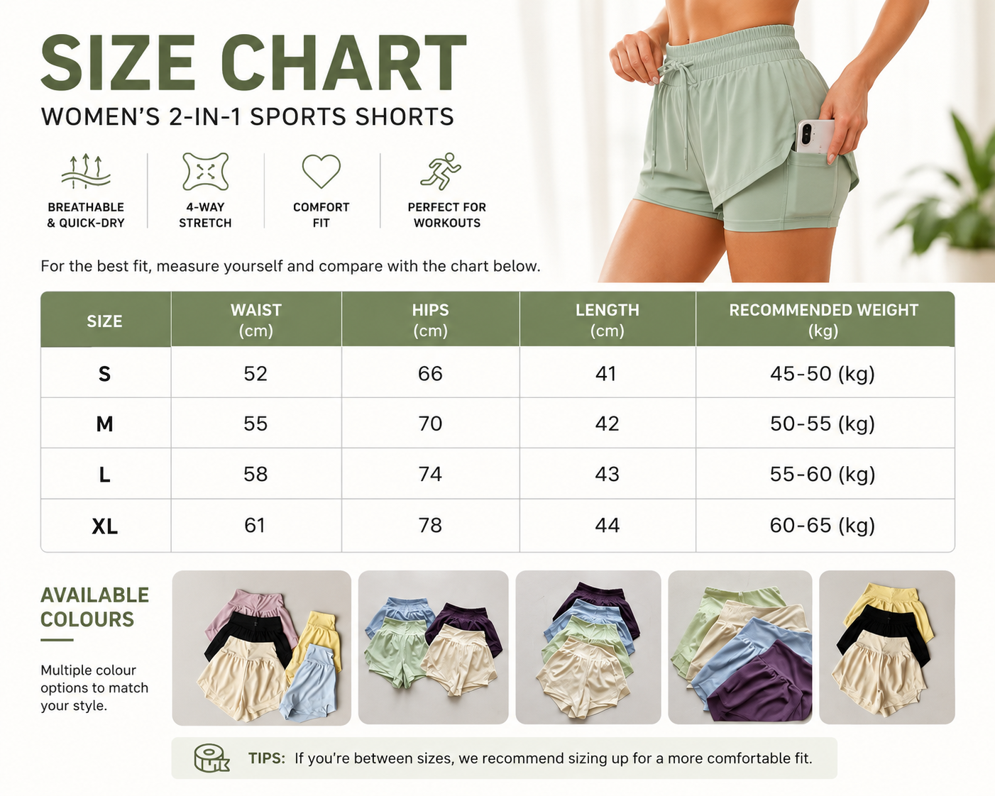 Sculpta™ Women’s 2-in-1 Quick-Dry Running Shorts | High-Waisted Gym & Training Shorts