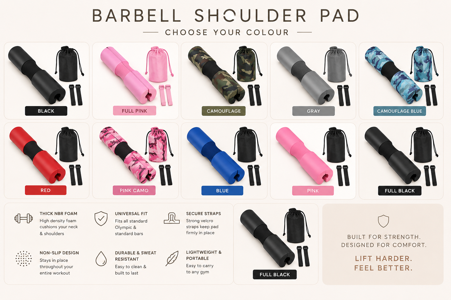 Sculpta™ Barbell Shoulder Pads Thickened Squat Weightlifting Foam Neck Pads Lunges Hip Thrusts Powerlifting Deadlift Gym Fitness Training