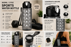 Sculpta™ 800ml Sports Water Bottle | Leakproof Gym Bottle with Time Marker & Carry Strap