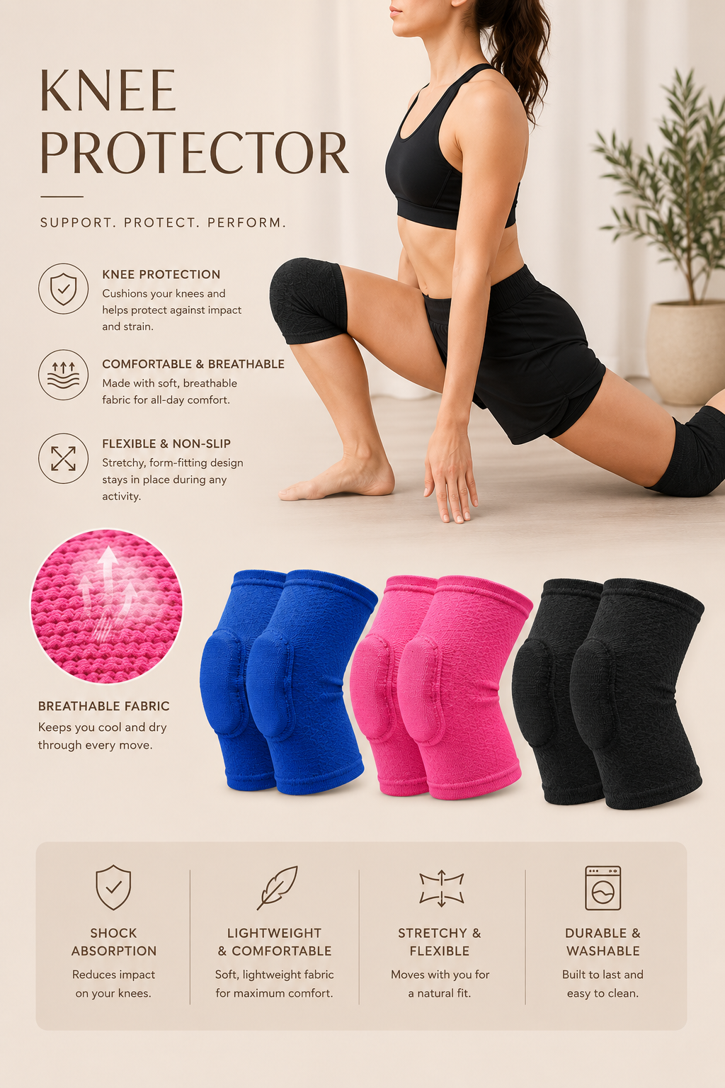 Sculpta™ Compression Knee Pads (2 Pack) | Elastic Knee Support Sleeves with Thick EVA Padding for Gym, Volleyball, Running & Fitness