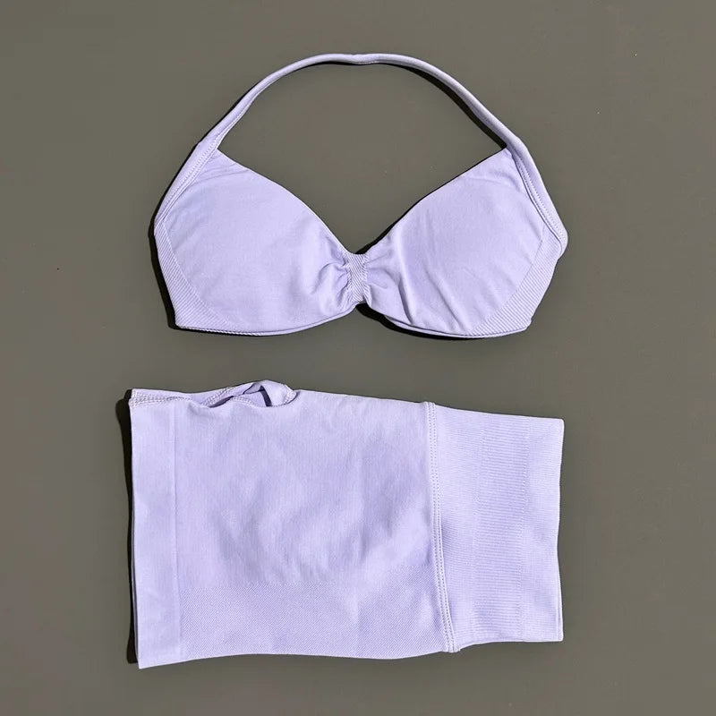 Sculpta™ Women’s 2 Piece Scrunch Gym Set | High-Waisted Shorts & Strappy Sports Bra | Seamless Workout Outfit