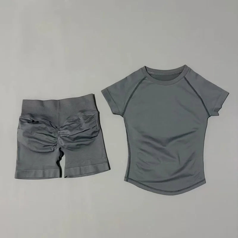 Sculpta™ Seamless Gym Set | Sculpt Performance T-Shirt & Scrunch Shorts for Women
