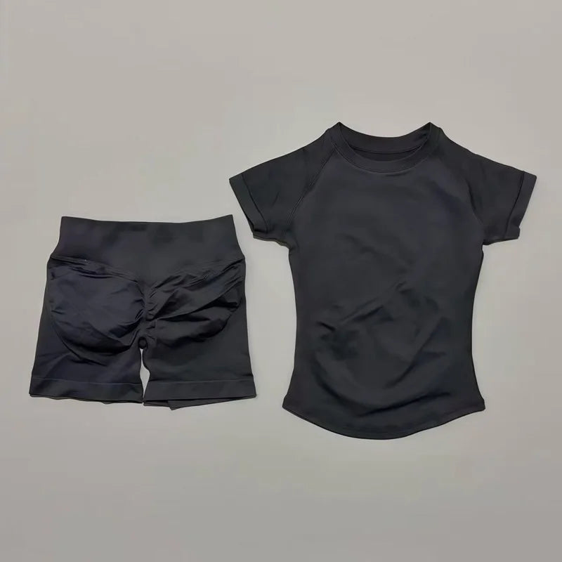 Sculpta™ Seamless Gym Set | Sculpt Performance T-Shirt & Scrunch Shorts for Women