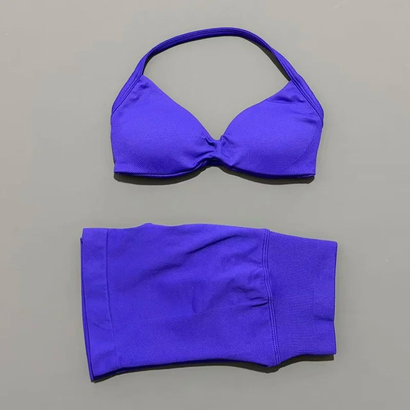 Sculpta™ Women’s 2 Piece Scrunch Gym Set | High-Waisted Shorts & Strappy Sports Bra | Seamless Workout Outfit