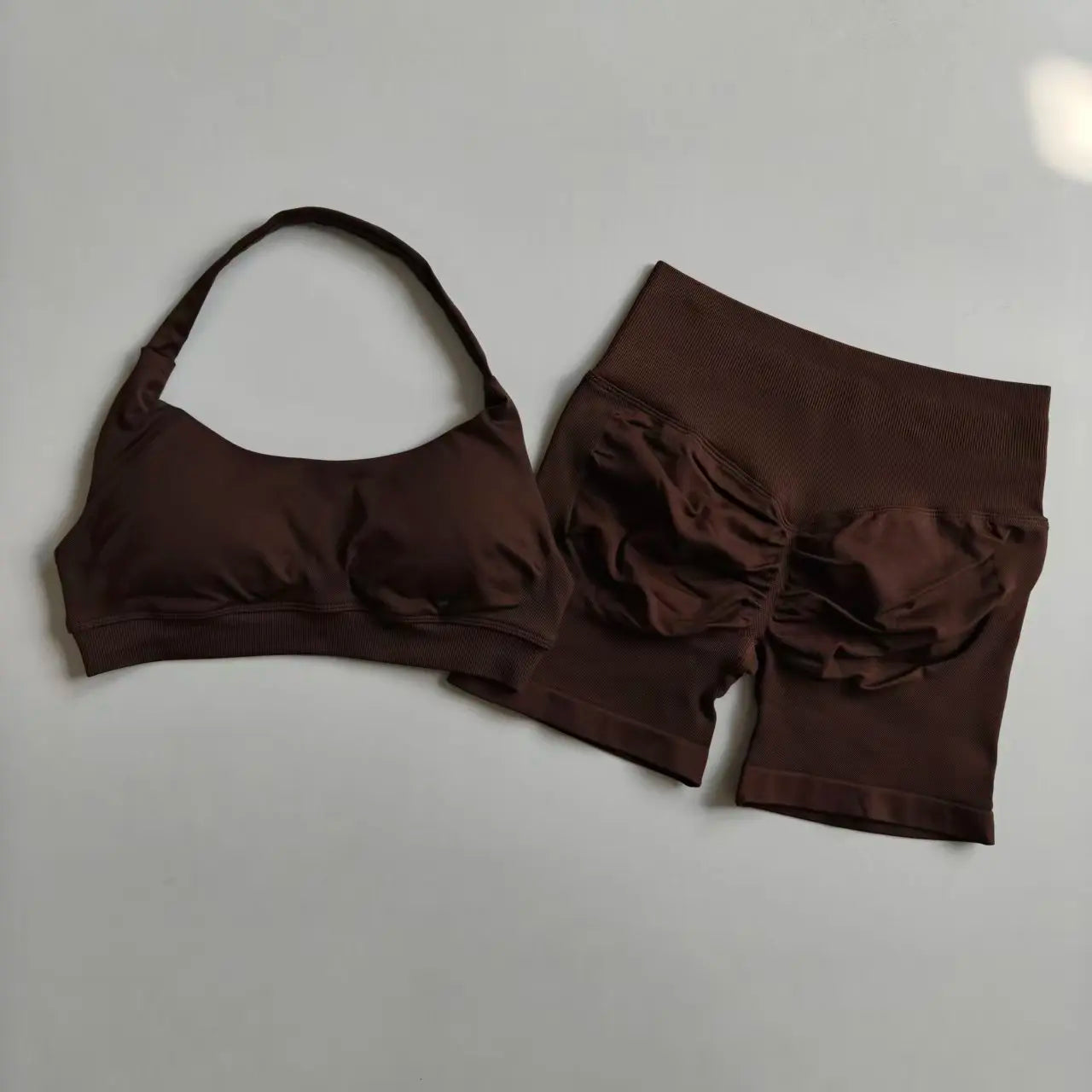 Sculpta™ Halter Neck Sports Bra & High Waist Scrunch Shorts Gym Set | Seamless Yoga & Pilates Activewear for Women