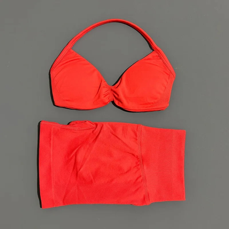 Sculpta™ Women’s 2 Piece Scrunch Gym Set | High-Waisted Shorts & Strappy Sports Bra | Seamless Workout Outfit
