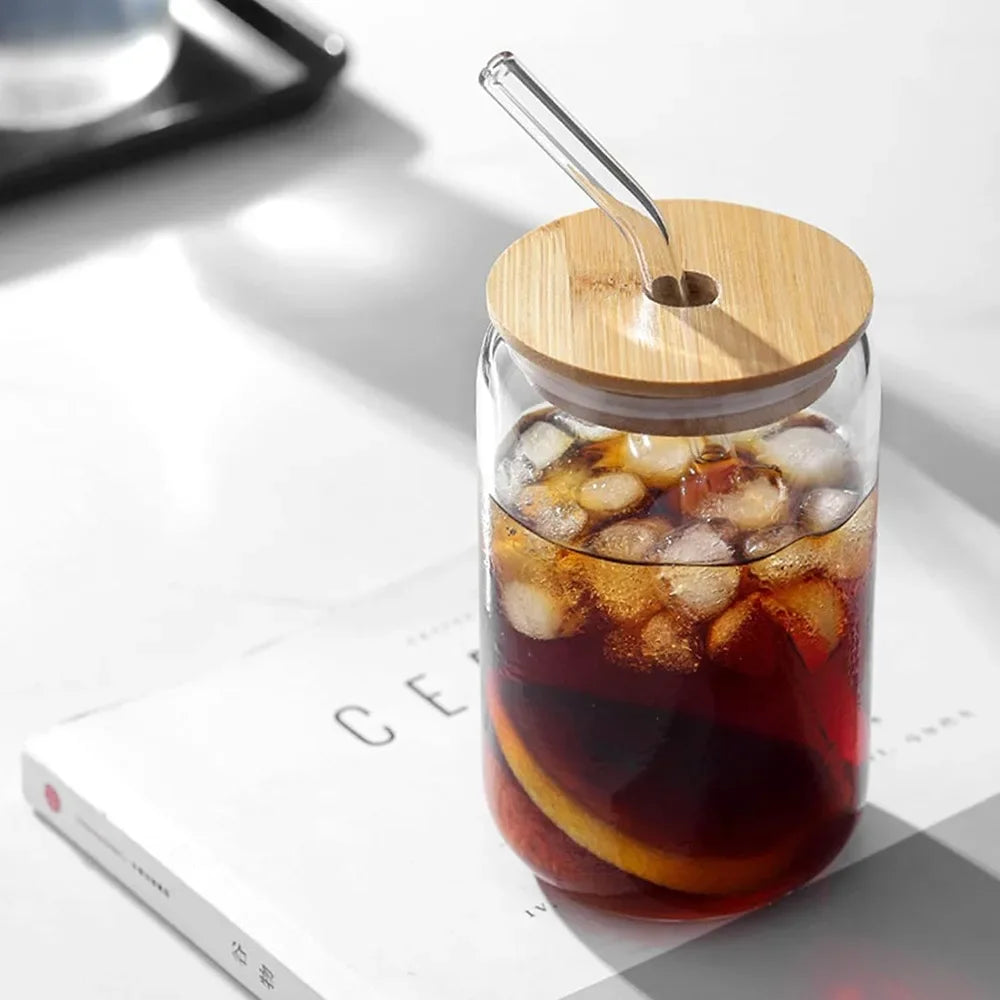 Sculpta™ Glass Protein Tumbler | Bamboo Lid & Reusable Straw Coffee & Supplement Cup