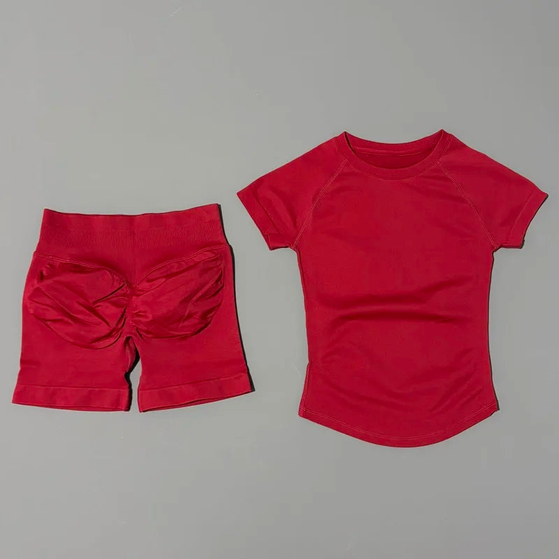 Sculpta™ Seamless Gym Set | Sculpt Performance T-Shirt & Scrunch Shorts for Women