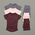 Sculpta™ 2 Piece Seamless Gym Set | Women’s Short Sleeve Crop Top & High Waist Sports Shorts Activewear