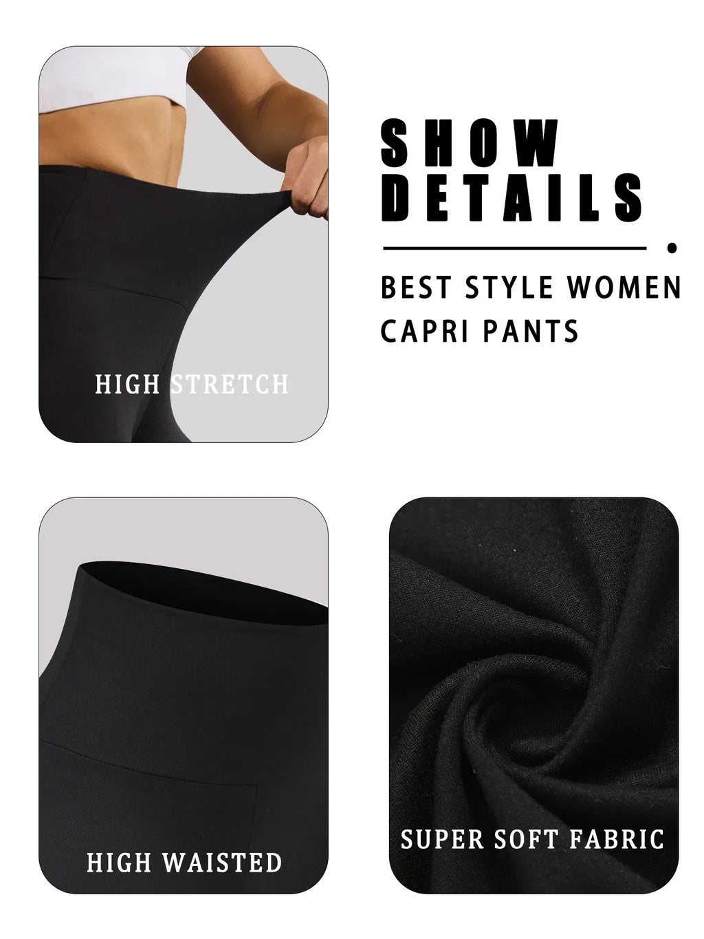 Sculpta Women’s High Waisted Capri Leggings – Soft Stretch Gym, Yoga & Running Leggings