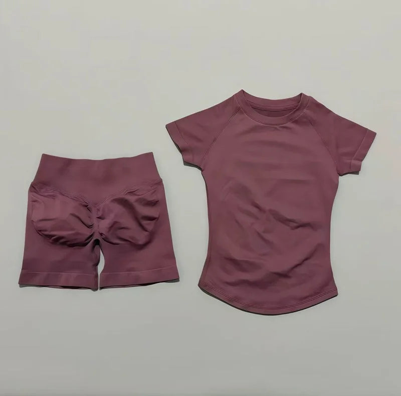 Sculpta™ Seamless Gym Set | Sculpt Performance T-Shirt & Scrunch Shorts for Women