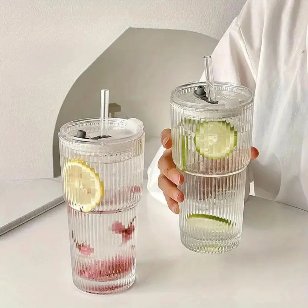 Sculpta™ 600ml Glass Tumbler with Lid & Straw | Premium Coffee, Matcha & Iced Drink Cup