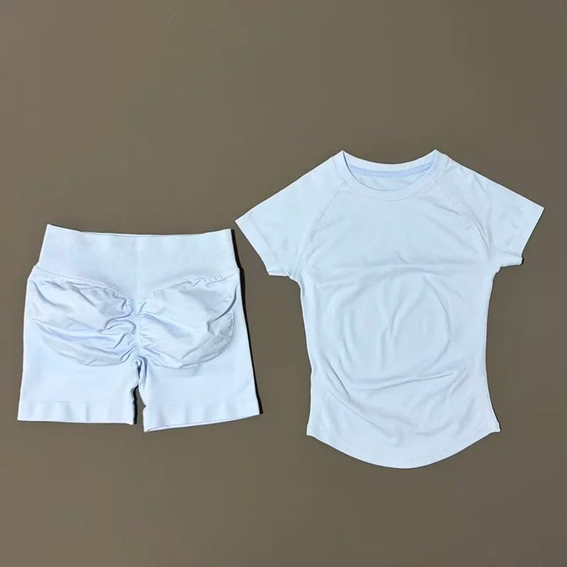 Sculpta™ Seamless Gym Set | Sculpt Performance T-Shirt & Scrunch Shorts for Women