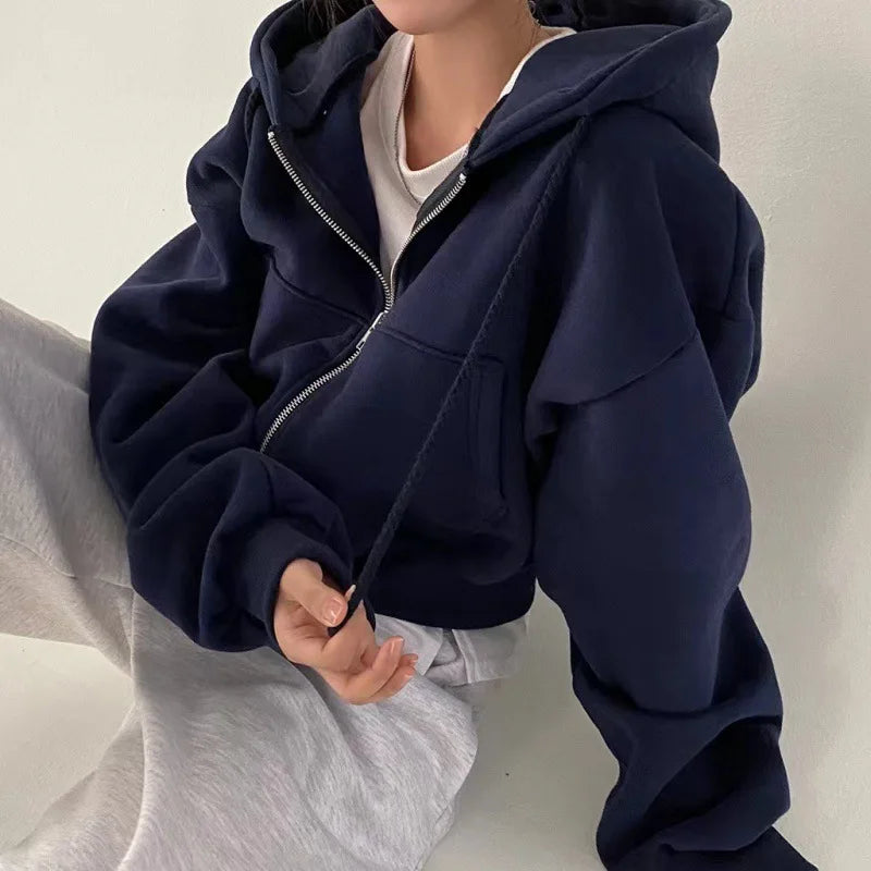 Sculpta™ Women’s Cropped Zip Hoodie | Fleece-Lined Lightweight Gym Jacket