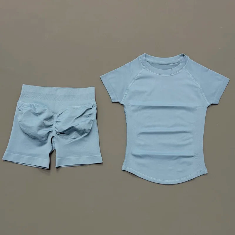 Sculpta™ Seamless Gym Set | Sculpt Performance T-Shirt & Scrunch Shorts for Women