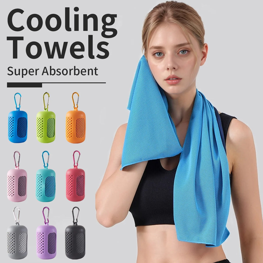Sculpta™ Cooling Gym Towel | Instant Cooling Microfibre Sports Towel with Silicone Carry Case | Quick Dry for Gym, Running, Fitness, Hiking & Travel