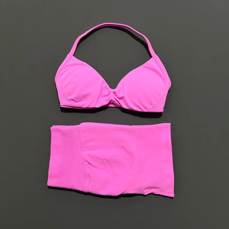 Sculpta™ Women’s 2 Piece Scrunch Gym Set | High-Waisted Shorts & Strappy Sports Bra | Seamless Workout Outfit