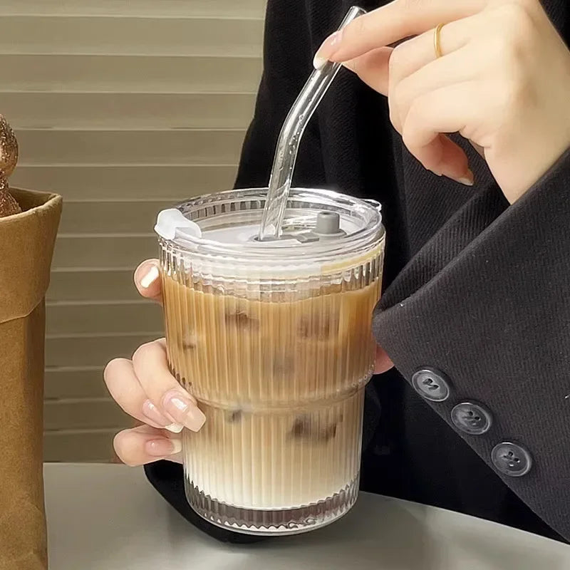 Sculpta™ 600ml Glass Tumbler with Lid & Straw | Premium Coffee, Matcha & Iced Drink Cup
