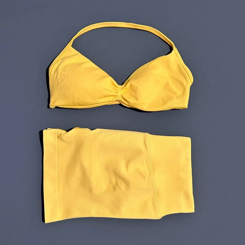 Sculpta™ Women’s 2 Piece Scrunch Gym Set | High-Waisted Shorts & Strappy Sports Bra | Seamless Workout Outfit