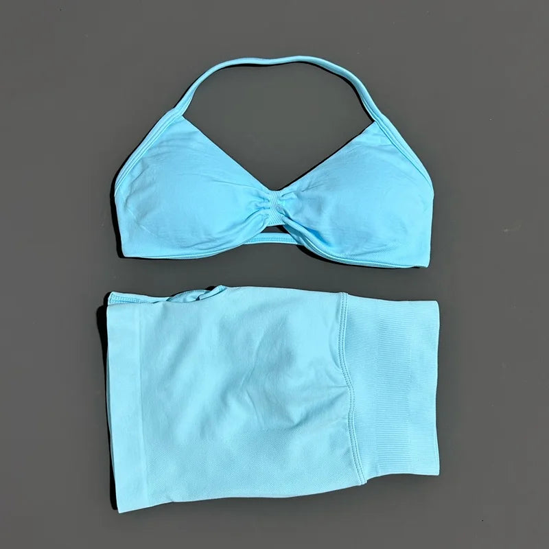 Sculpta™ Women’s 2 Piece Scrunch Gym Set | High-Waisted Shorts & Strappy Sports Bra | Seamless Workout Outfit