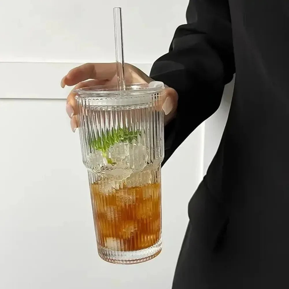 Sculpta™ 600ml Glass Tumbler with Lid & Straw | Premium Coffee, Matcha & Iced Drink Cup