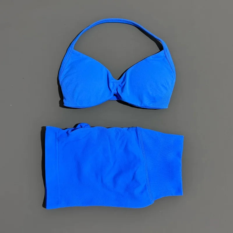 Sculpta™ Women’s 2 Piece Scrunch Gym Set | High-Waisted Shorts & Strappy Sports Bra | Seamless Workout Outfit