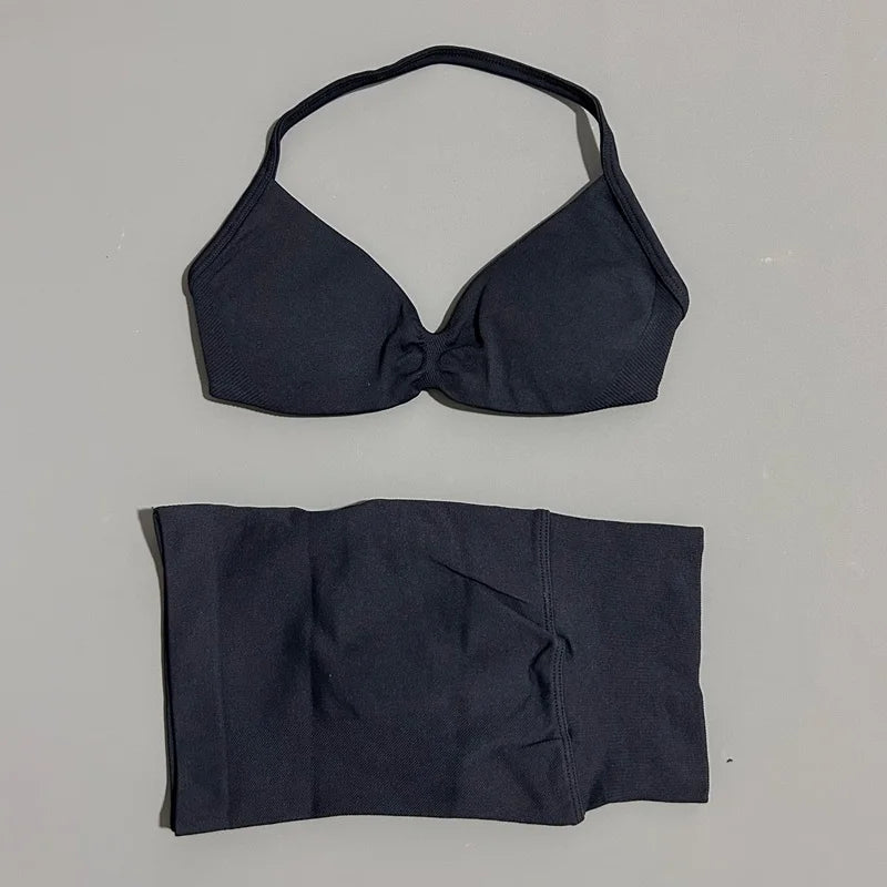 Sculpta™ Women’s 2 Piece Scrunch Gym Set | High-Waisted Shorts & Strappy Sports Bra | Seamless Workout Outfit