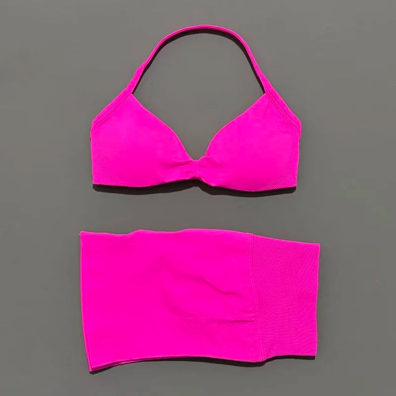 Sculpta™ Women’s 2 Piece Scrunch Gym Set | High-Waisted Shorts & Strappy Sports Bra | Seamless Workout Outfit