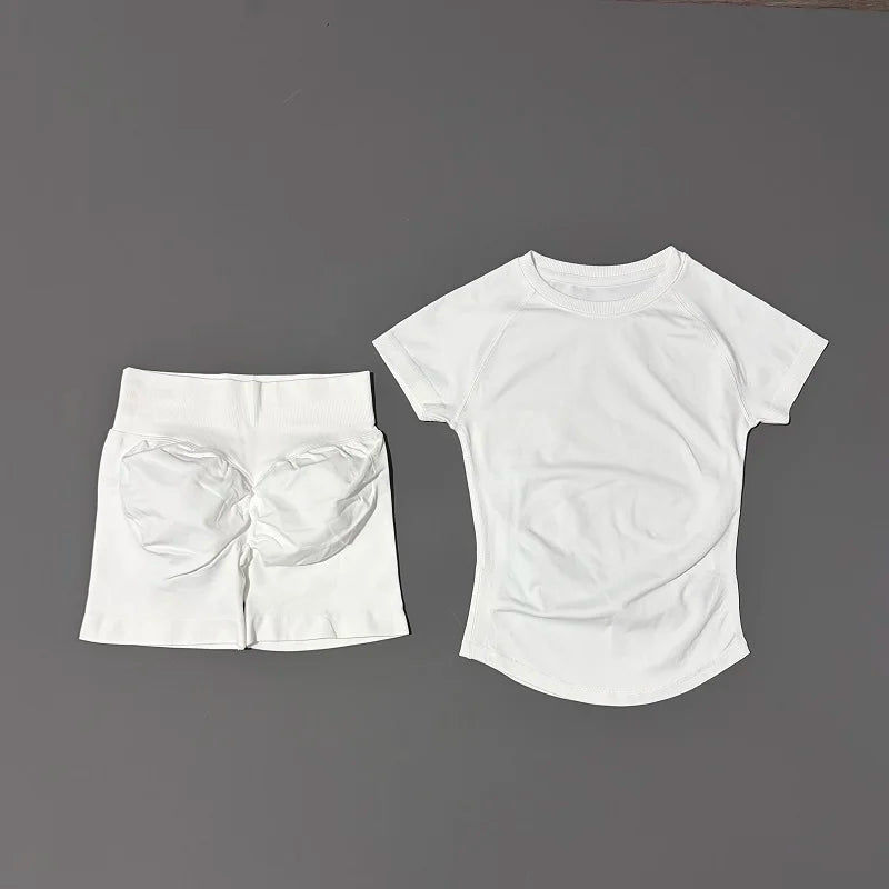Sculpta™ 2 Piece Seamless Gym Set | Women’s Short Sleeve Crop Top & High Waist Sports Shorts Activewear