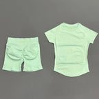 Sculpta™ 2 Piece Seamless Gym Set | Women’s Short Sleeve Crop Top & High Waist Sports Shorts Activewear