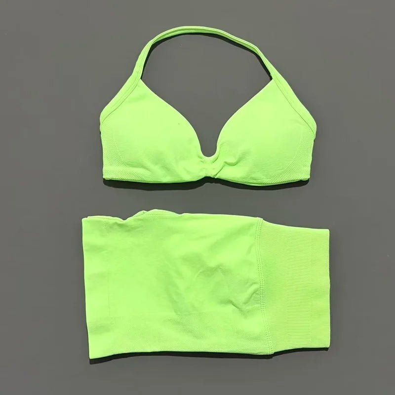 Sculpta™ Women’s 2 Piece Scrunch Gym Set | High-Waisted Shorts & Strappy Sports Bra | Seamless Workout Outfit