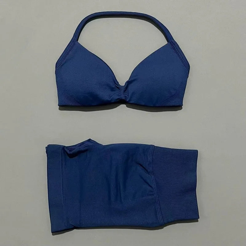 Sculpta™ Women’s 2 Piece Scrunch Gym Set | High-Waisted Shorts & Strappy Sports Bra | Seamless Workout Outfit