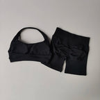 Sculpta™ Halter Neck Sports Bra & High Waist Scrunch Shorts Gym Set | Seamless Yoga & Pilates Activewear for Women