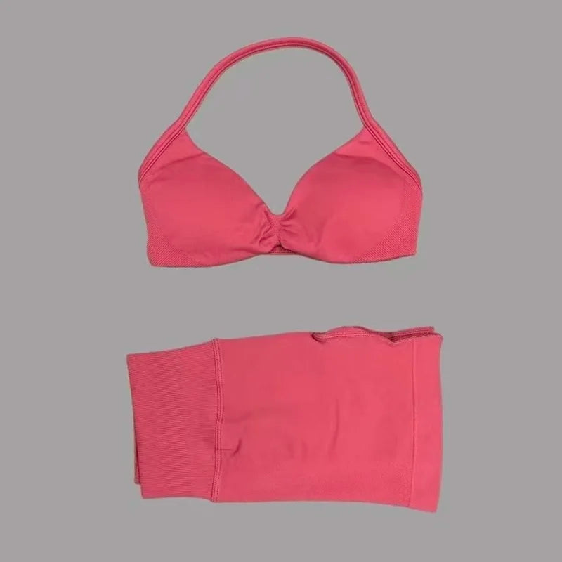 Sculpta™ Women’s 2 Piece Scrunch Gym Set | High-Waisted Shorts & Strappy Sports Bra | Seamless Workout Outfit