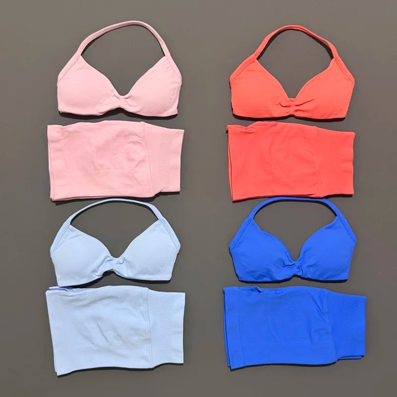 Sculpta™ Women’s 2 Piece Scrunch Gym Set | High-Waisted Shorts & Strappy Sports Bra | Seamless Workout Outfit