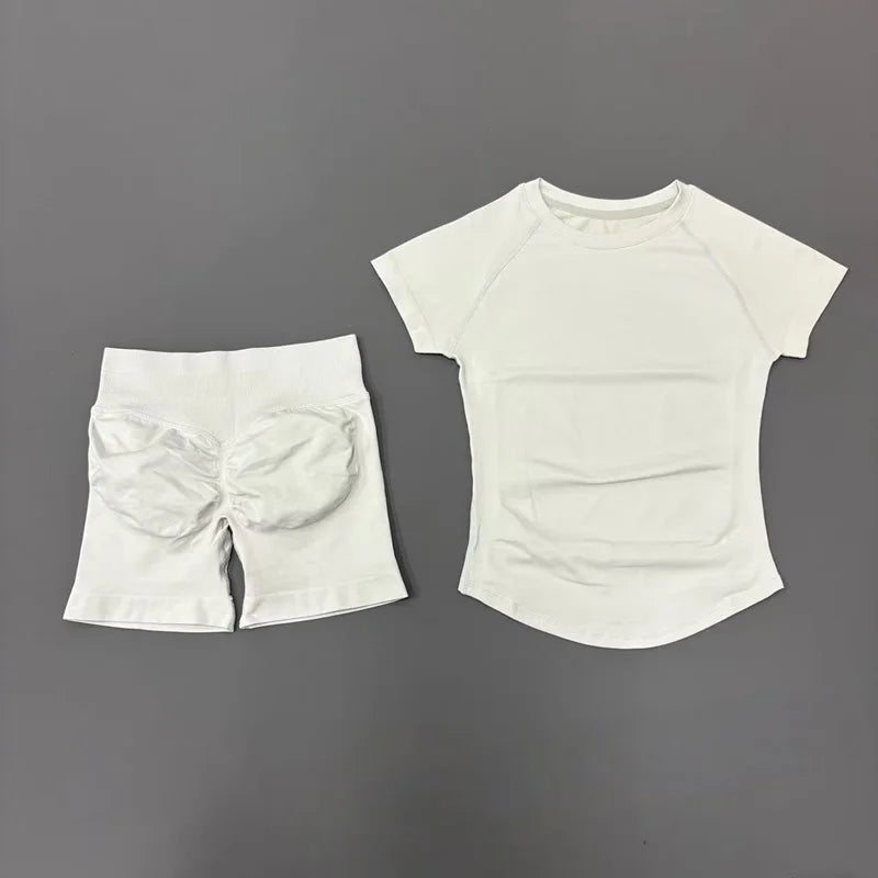 Sculpta™ Seamless Gym Set | Sculpt Performance T-Shirt & Scrunch Shorts for Women