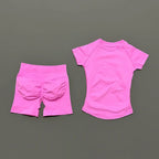 Sculpta™ 2 Piece Seamless Gym Set | Women’s Short Sleeve Crop Top & High Waist Sports Shorts Activewear