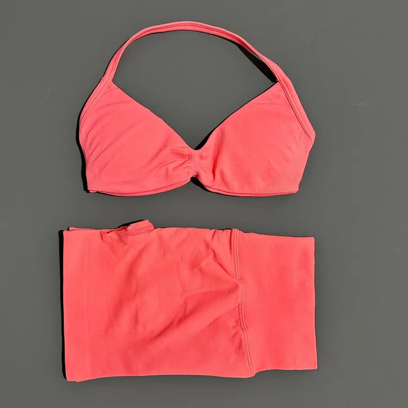 Sculpta™ Women’s 2 Piece Scrunch Gym Set | High-Waisted Shorts & Strappy Sports Bra | Seamless Workout Outfit