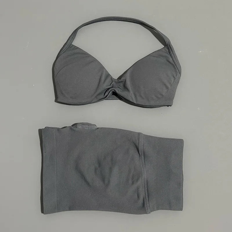Sculpta™ Women’s 2 Piece Scrunch Gym Set | High-Waisted Shorts & Strappy Sports Bra | Seamless Workout Outfit
