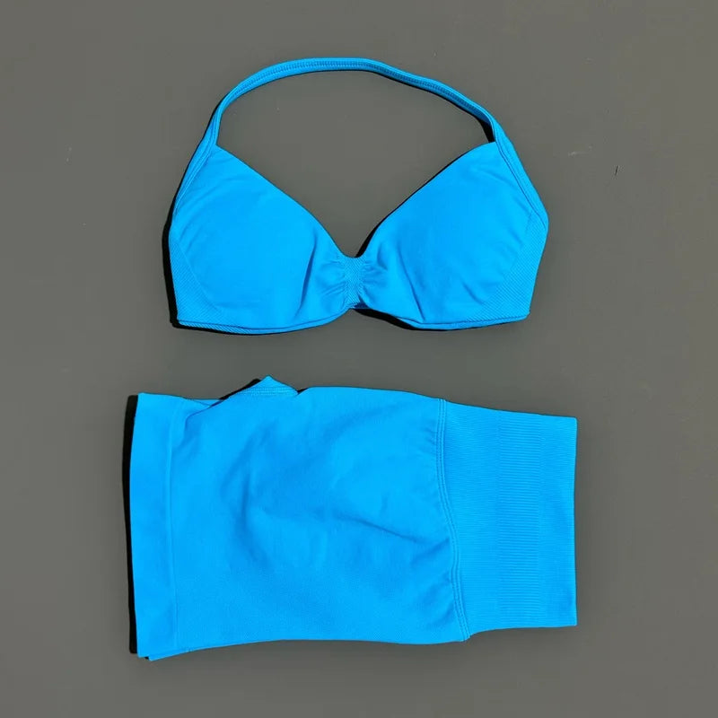 Sculpta™ Women’s 2 Piece Scrunch Gym Set | High-Waisted Shorts & Strappy Sports Bra | Seamless Workout Outfit