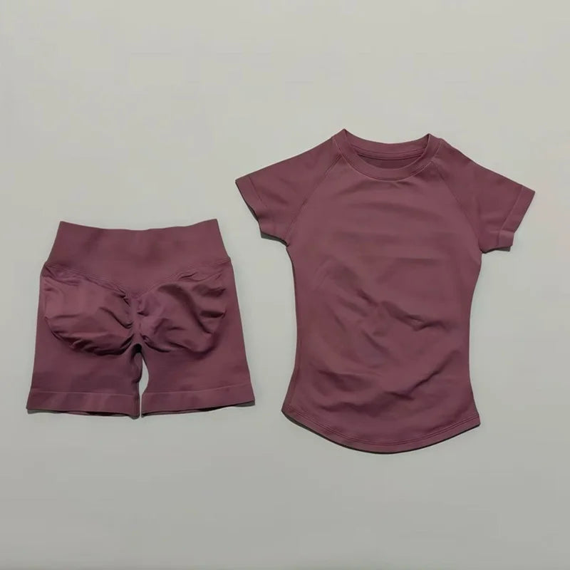 Sculpta™ Seamless Gym Set | Sculpt Performance T-Shirt & Scrunch Shorts for Women