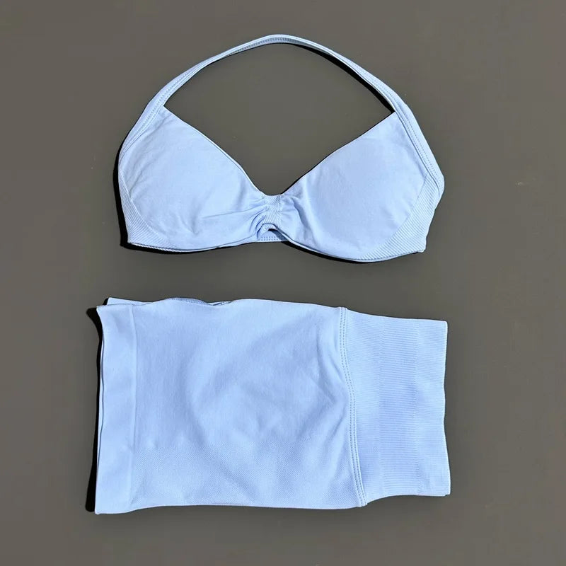 Sculpta™ Women’s 2 Piece Scrunch Gym Set | High-Waisted Shorts & Strappy Sports Bra | Seamless Workout Outfit