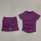 Sculpta™ 2 Piece Seamless Gym Set | Women’s Short Sleeve Crop Top & High Waist Sports Shorts Activewear