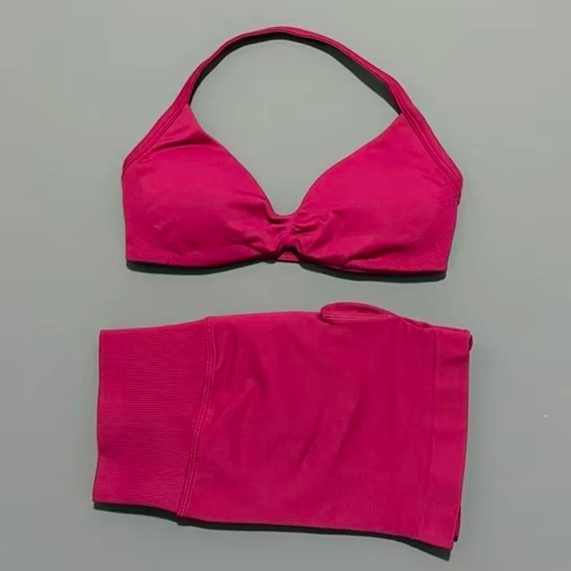 Sculpta™ Women’s 2 Piece Scrunch Gym Set | High-Waisted Shorts & Strappy Sports Bra | Seamless Workout Outfit